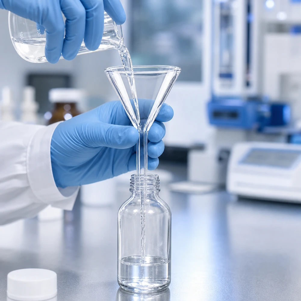Funil de laboratório curto em vidro borossilicato de 35 mm para uma decantação precisa em frascos de laboratório