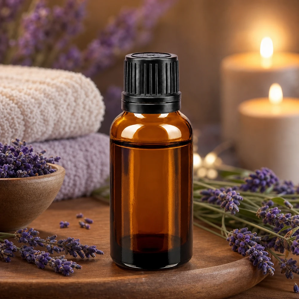 Frasco de farmácia castanho 20ml tampa de rosca preta anel de vazamento fecho inviolável Frasco de vidro castanho de 20 ml com tampa conta-gotas preta e abertura de 8 mm para aromaterapia e cosmética natural