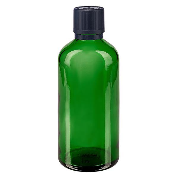 Frasco de farmácia verde 100ml conta-gotas tampa premium 1mm preta resistente a crianças fecho inviolável Frasco de farmácia verde 100ml conta-gotas tampa premium 1mm preta resistente a crianças fecho inviolável