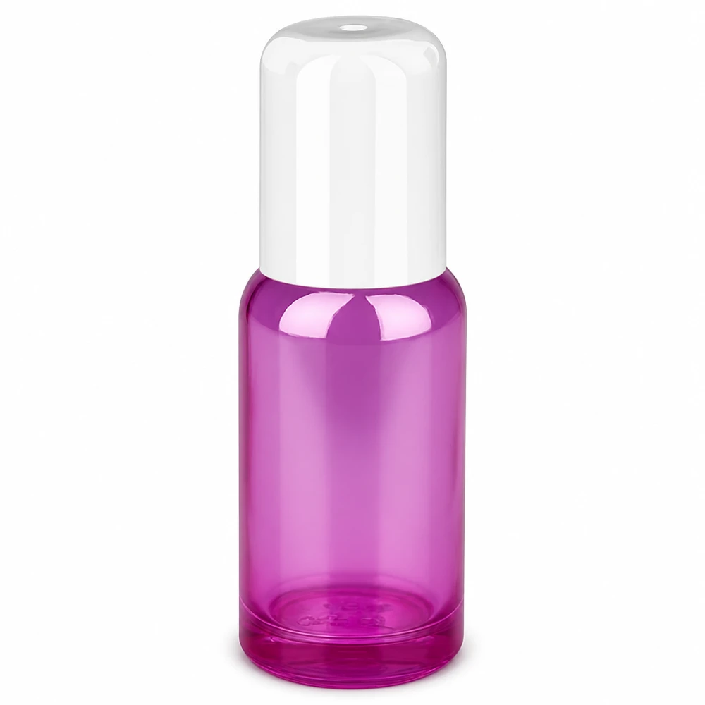 Frasco roll-on de 20 ml branco padrão PurpleLine UT18/20 Frasco roll-on de 20 ml transparente roxo com tampa branca para cosméticos e perfumes