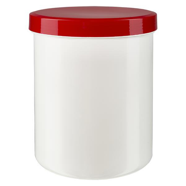 Frasco de pomada 1000g branco com tampa de rosca vermelha (polipropileno)