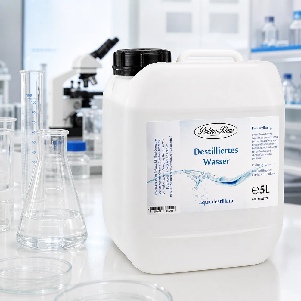Água destilada 5L Doktor-Klaus Doktor-Klaus 5 litros de água destilada num recipiente prático com pega ergonómica para um manuseamento fácil