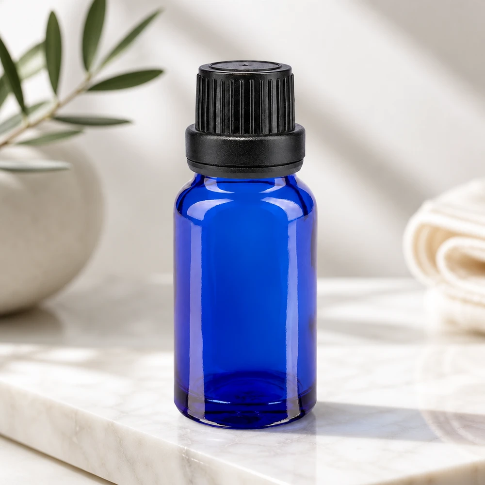 Frasco de farmácia azul 10ml tampa do conta-gotas derramando anel 2mm preto tampa inviolável Frasco conta-gotas de vidro de farmácia de 10 ml, azul, com tampa OV à prova de crianças e aplicador preciso de 2 mm