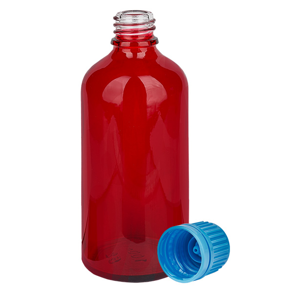 Frasco de 100ml com tampa de rosca de 11mm azul tampa inviolável RedLine UT18/100 Frasco de 100ml com tampa de rosca de 11mm azul tampa inviolável RedLine UT18/100