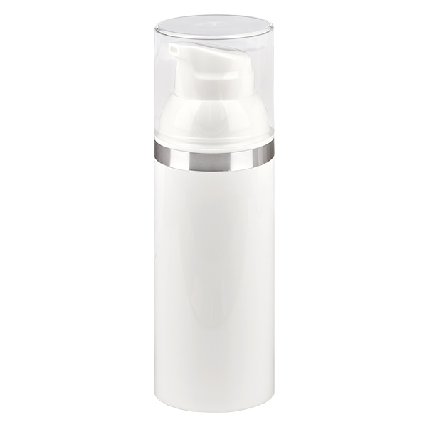 Dispensador airless de 50ml branco com relevo prateado Dispensador airless de 50ml branco com relevo prateado