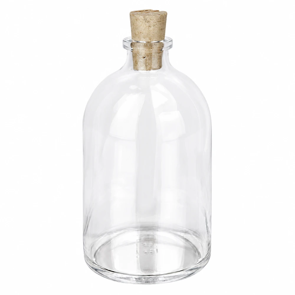 Frasco de vidro transparente 100ml com rolha 11/14mm Glasflasche 100ml Klarglas mit Naturkorken 11/14mm bauchige Form mit schmalem Hals