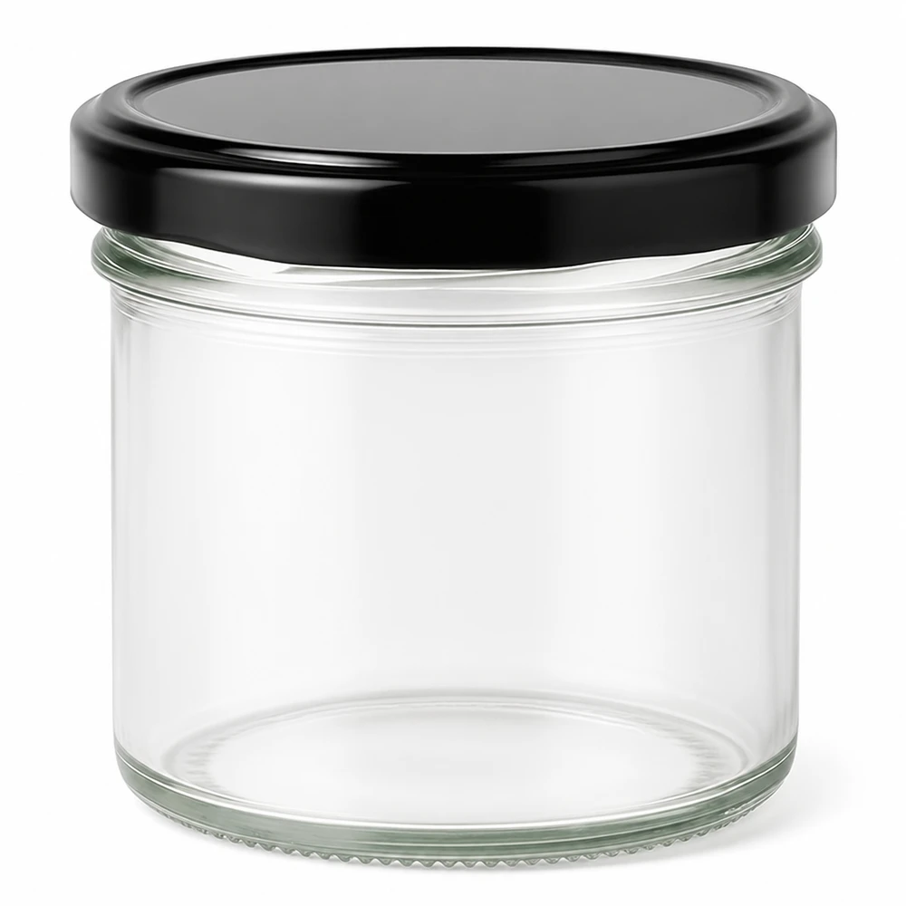 Copos de 125 ml com tampa BasicSeal preta frasco de conserva transparente vazio frasco de compota