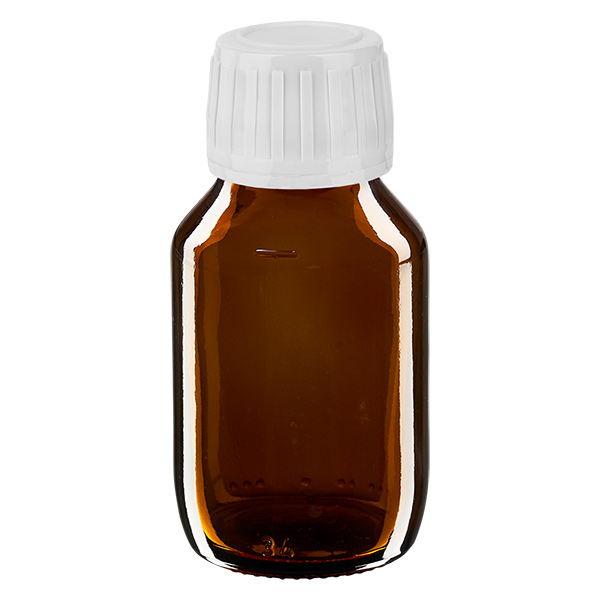 Frasco para medicamentos Euro 50. castanho PP28. com tampa de rosca branca Frasco para medicamentos Euro 50. castanho PP28. com tampa de rosca branca