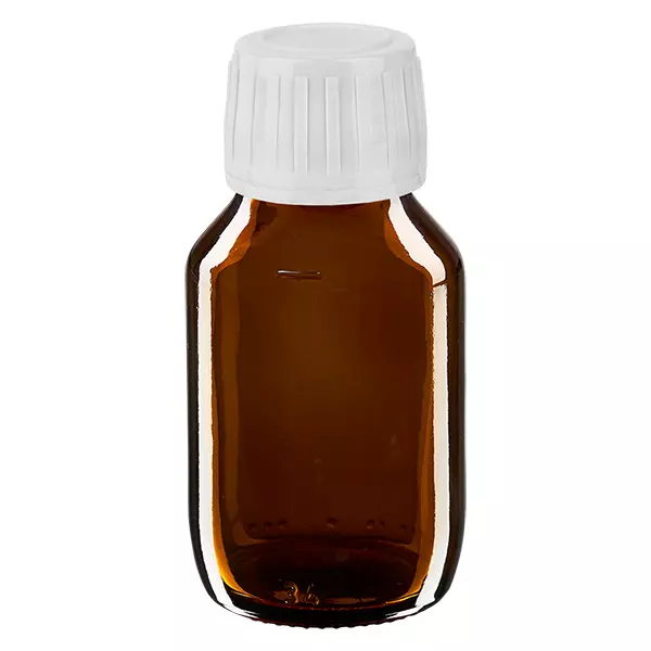 Frasco para medicamentos Euro 50. castanho PP28. com tampa de rosca branca Frasco para medicamentos Euro 50. castanho PP28. com tampa de rosca branca