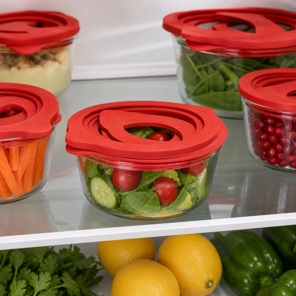 Anel de vedação em borracha natural RR80 Einkochring RR80 Naturgummi rot für Vorratsgläser im Kühlschrank mit frischem Salat Gemüse praktische Aufbewahrung