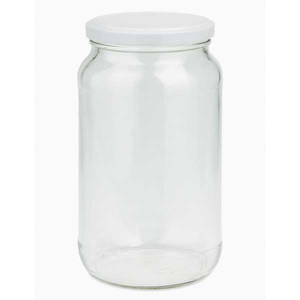 Frasco redondo de 1062 ml com tampa BasicSeal branca UNiTWIST