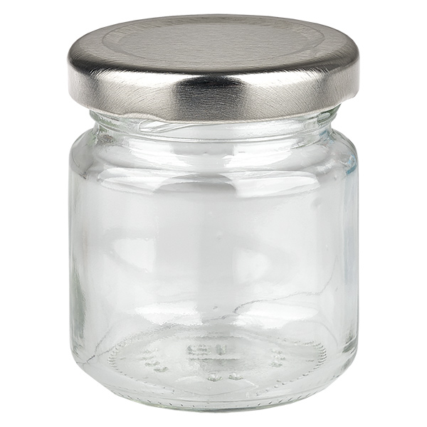 Frasco redondo de 53 ml com tampa BasicSeal prateada UNiTWIST