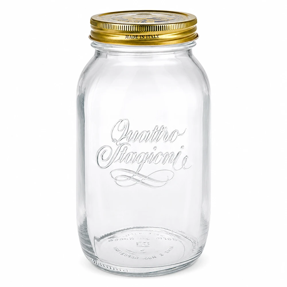 Jarro redondo de 1500ml "Quattro Stagioni" com tampa 1500ml Quattro Stagioni Rundglas mit goldenem Deckel - elegantes italienisches Einmachglas für Küche und Vorratshaltung
