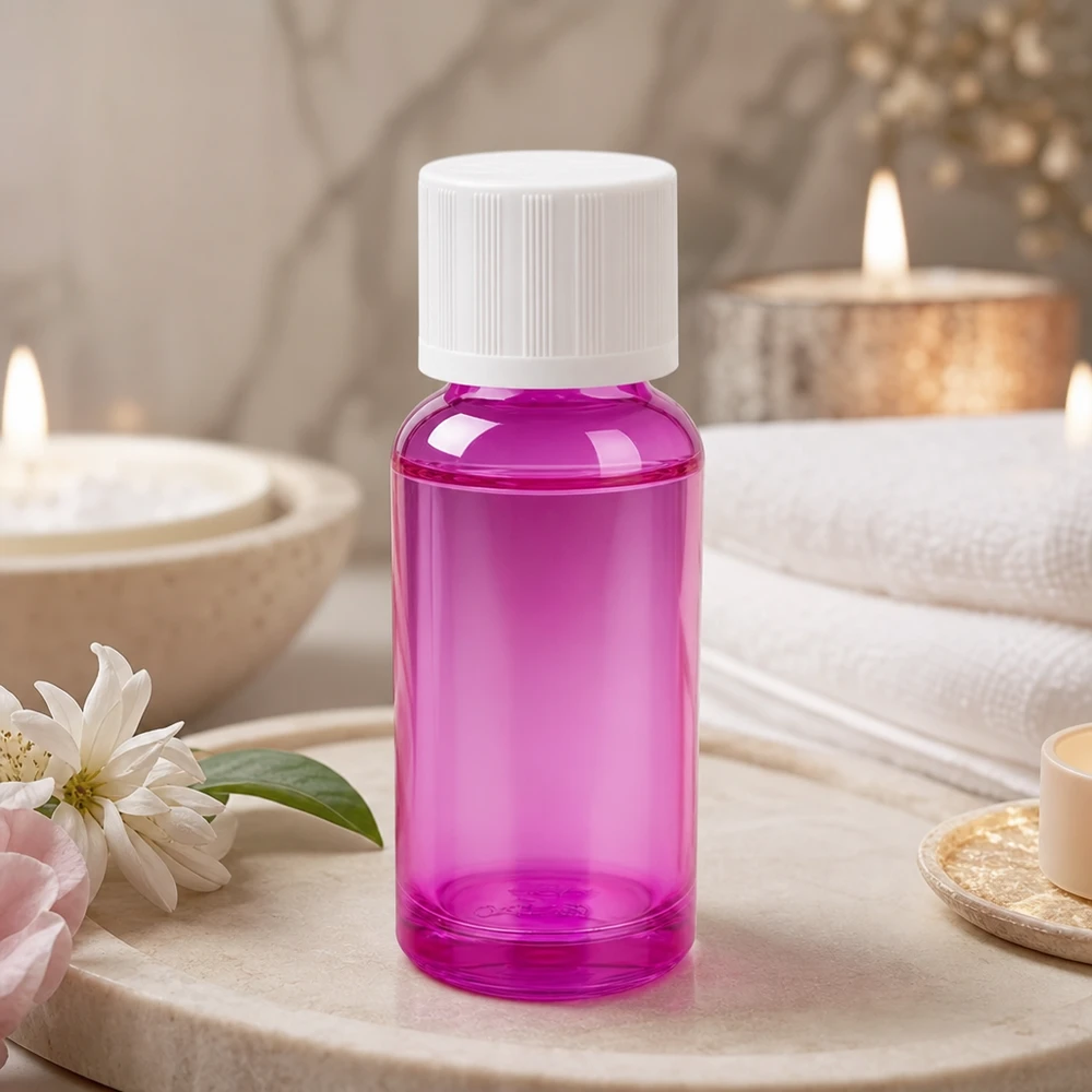 Frasco compacto de 20 ml em roxo brilhante com tampa de 11 mm para aplicações cosméticas móveis