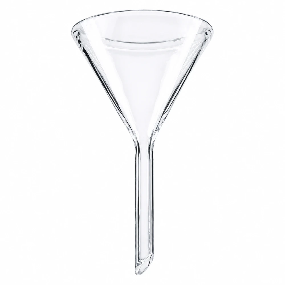 Funil de borossilicato de 45 mm de diâmetro transparente estilo curto para laboratório