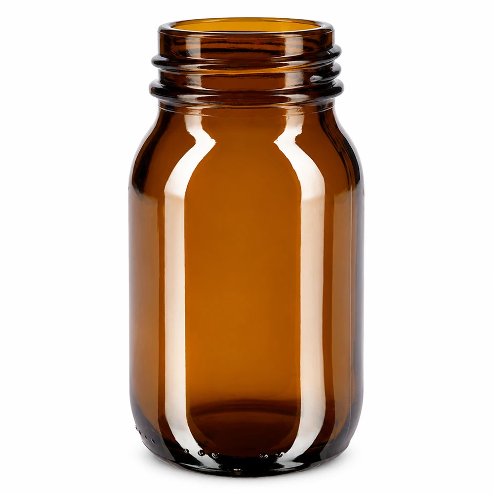 Frasco de gargalo largo de 100 ml em vidro âmbar para cosméticos e produtos farmacêuticos