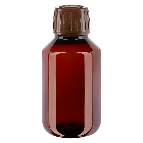 Frasco PET 100ml com tampa inviolável castanha Frasco PET 100ml com tampa inviolável castanha