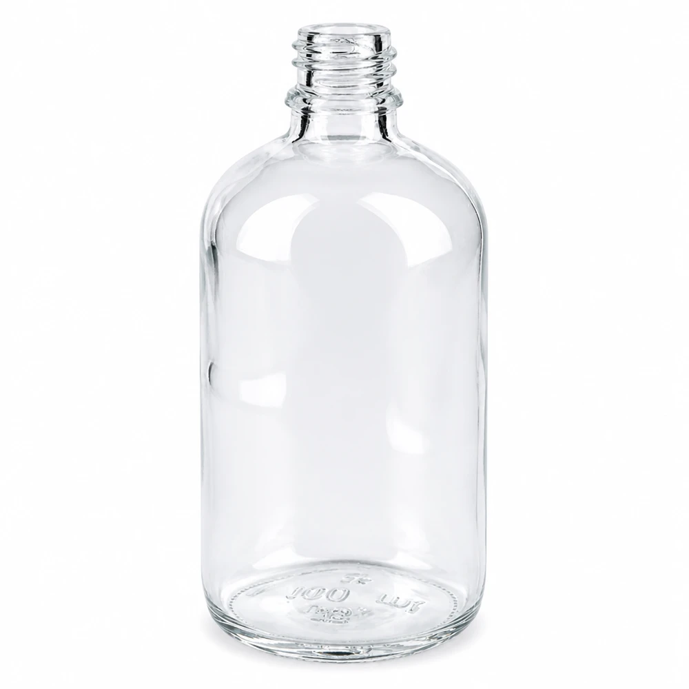 Frasco de vidro transparente 100ml DIN 18 Frasco de farmácia transparente de 100 ml ApoGlas em vidro transparente para aplicações farmacêuticas