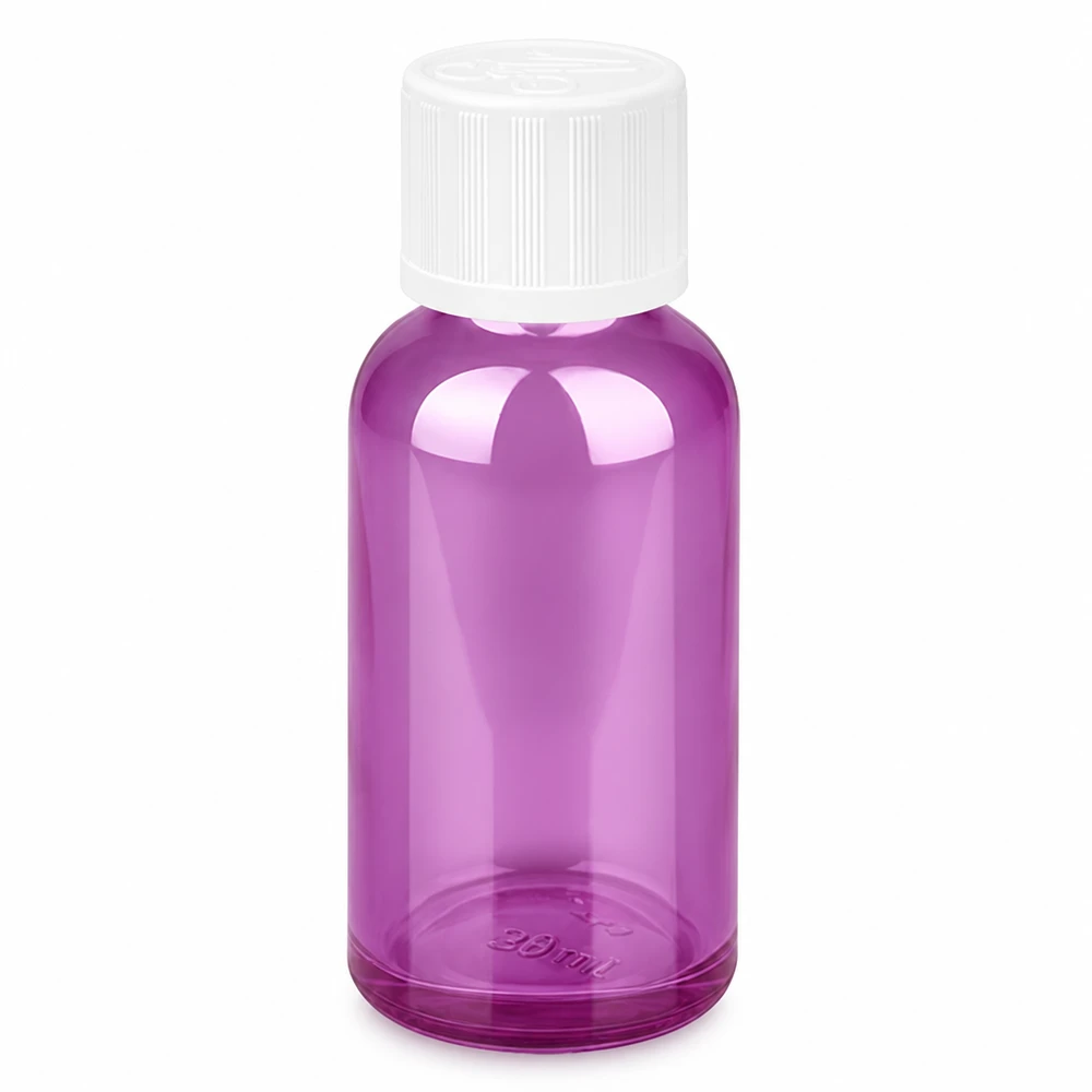 Frasco de vidro de 30 ml com tampa de rosca branca - qualidade laboratorial violeta para uma dosagem precisa