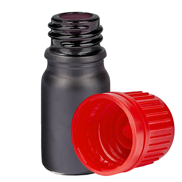 Frasco de 5ml 11mm tampa de rosca vermelha inviolável BlackLine UT18/5 Frasco de 5ml 11mm tampa de rosca vermelha inviolável BlackLine UT18/5