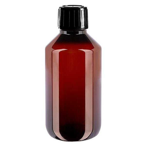 Frasco PET 200ml com tampa preta inviolável Frasco PET 200ml com tampa preta inviolável