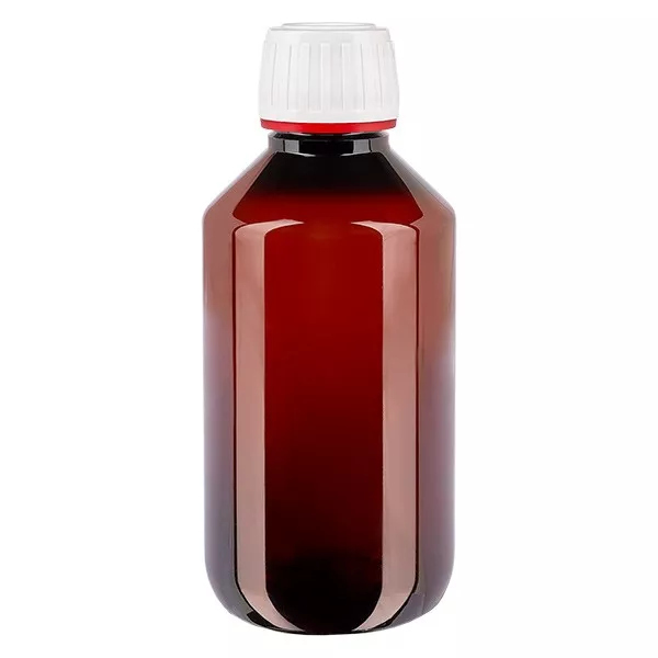 Frasco PET 200ml com tampa inviolável branca/vermelha Frasco PET 200ml com tampa inviolável branca/vermelha