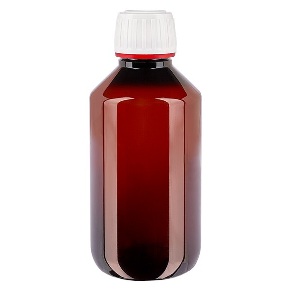 Frasco PET 200ml com tampa inviolável branca/vermelha Frasco PET 200ml com tampa inviolável branca/vermelha