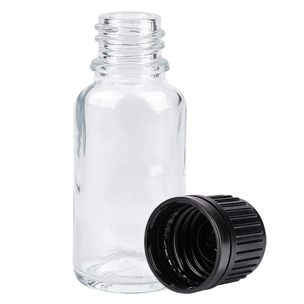 Frasco de 20 ml com tampa de rosca de 11 mm preta inviolável ClearLine UT18/20 Frasco de 20 ml com tampa de rosca de 11 mm preta inviolável ClearLine UT18/20