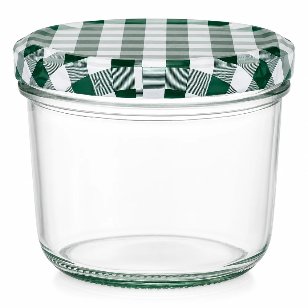 Copos de 230 ml com tampa BasicSeal verde e branca frasco de conserva transparente axadrezado frasco de compota