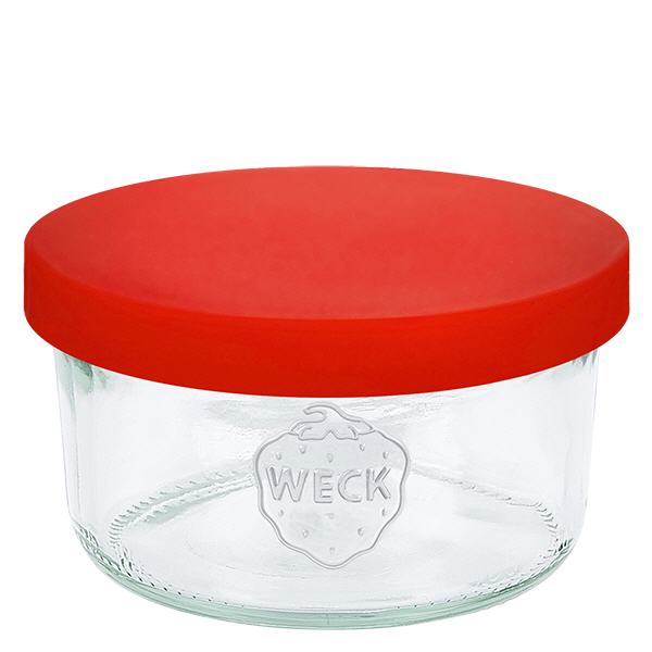 Copos de vidro WECK RR80 de 165ml com tampa de silicone vermelha