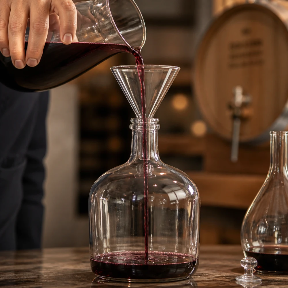Funil ø60mm cal sodada, ângulo 60°, estilo curto Funil transparente de vidro de cal sodada com pega curta compacta para facilitar o manuseamento durante a decantação