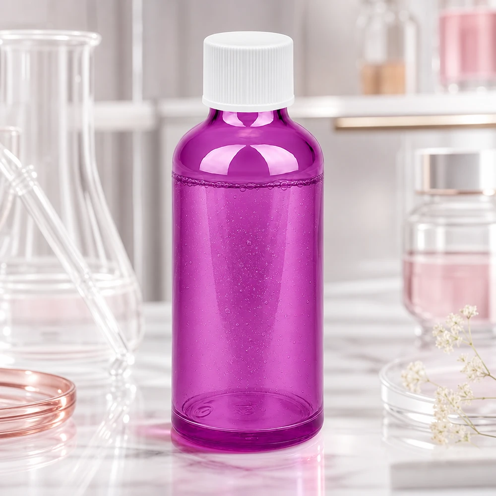 Frasco de 50 ml com tampa de rosca de 11 mm branco padrão PurpleLine UT18/50 Frasco de laboratório compacto de 50 ml em vidro violeta com tampa branca para uma dosagem precisa