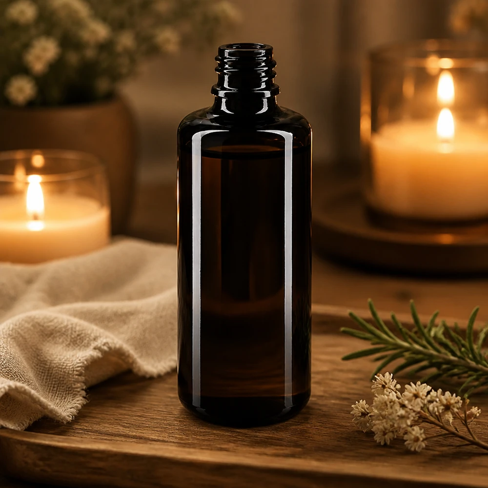 Frasco de vidro violeta de qualidade superior Orion 100ml com rosca para óleos essenciais e cosméticos
