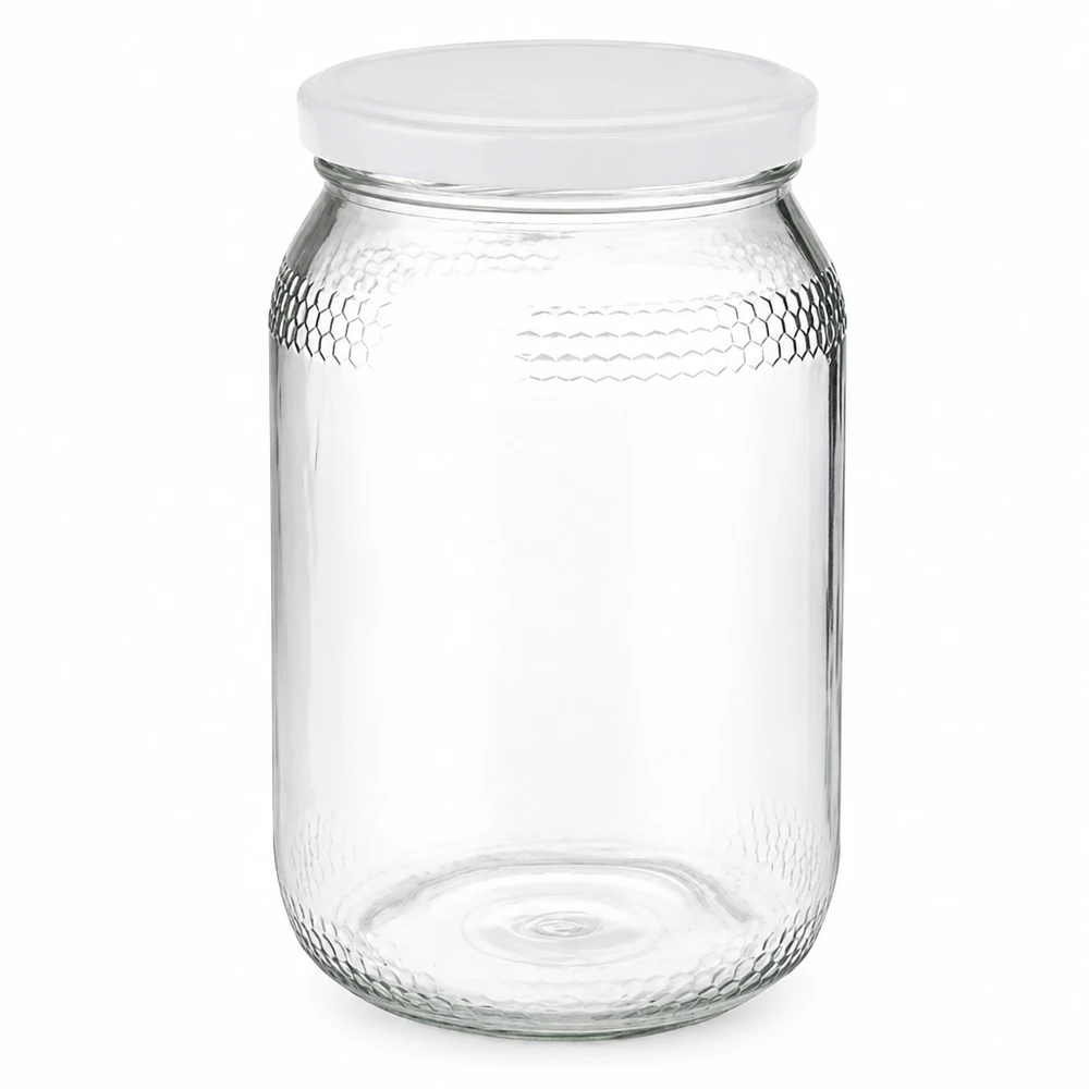 Frasco de mel de 900 ml com tampa BasicSeal branca UNiTWIST transparente Material para apicultura Embalagem de mel