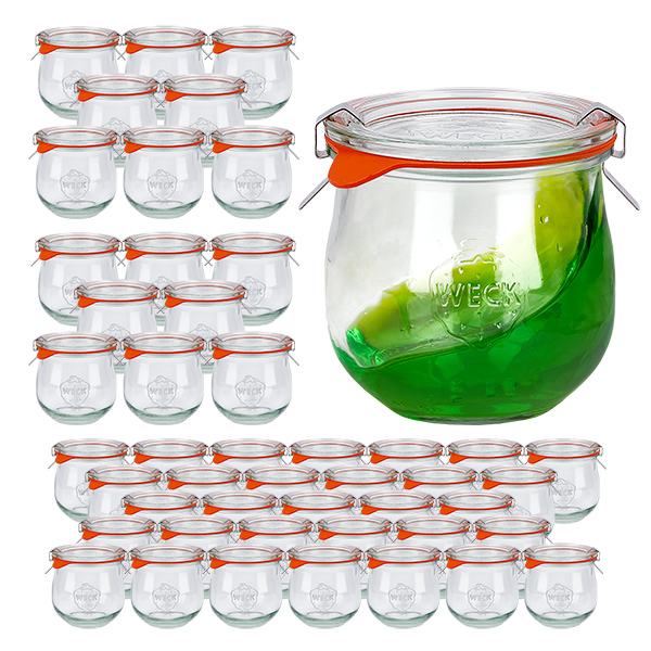Conjunto de 48 frascos Weck frasco de tulipa de 370ml com 48 tampas de vidro Conjunto de 48 frascos Weck frasco de tulipa de 370ml com 48 tampas de vidro