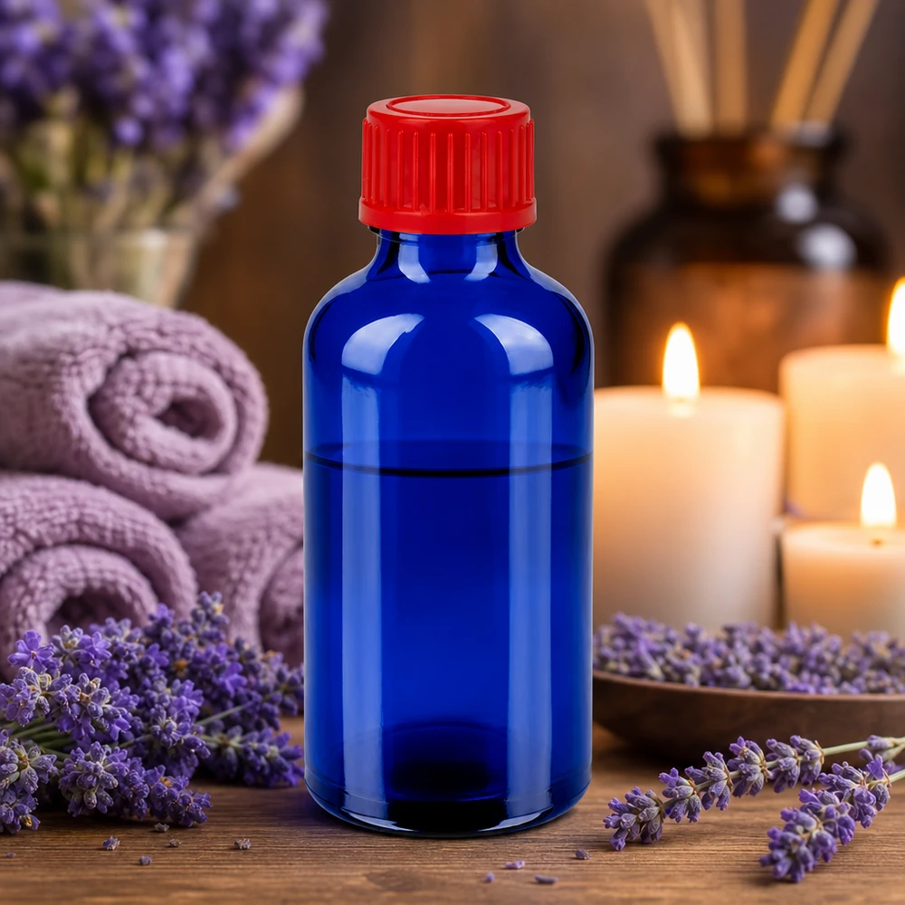 Frasco de aromaterapia 50ml BlueLine UT18/50 com tampa vermelha para óleos essenciais