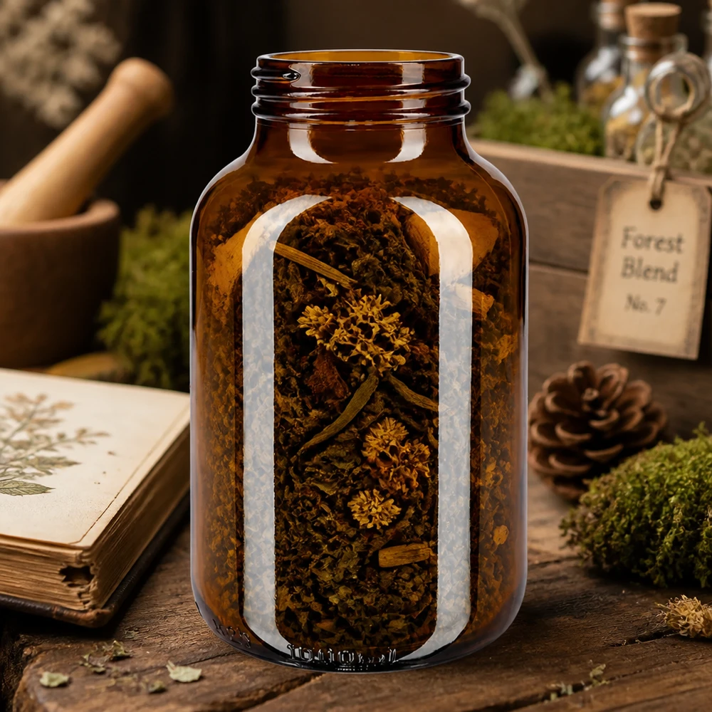 Garrafa de 1000 ml com gargalo largo em vidro âmbar Frasco grande de vidro âmbar de 1000 ml com gargalo extra largo, ideal para ervas e plantas secas
