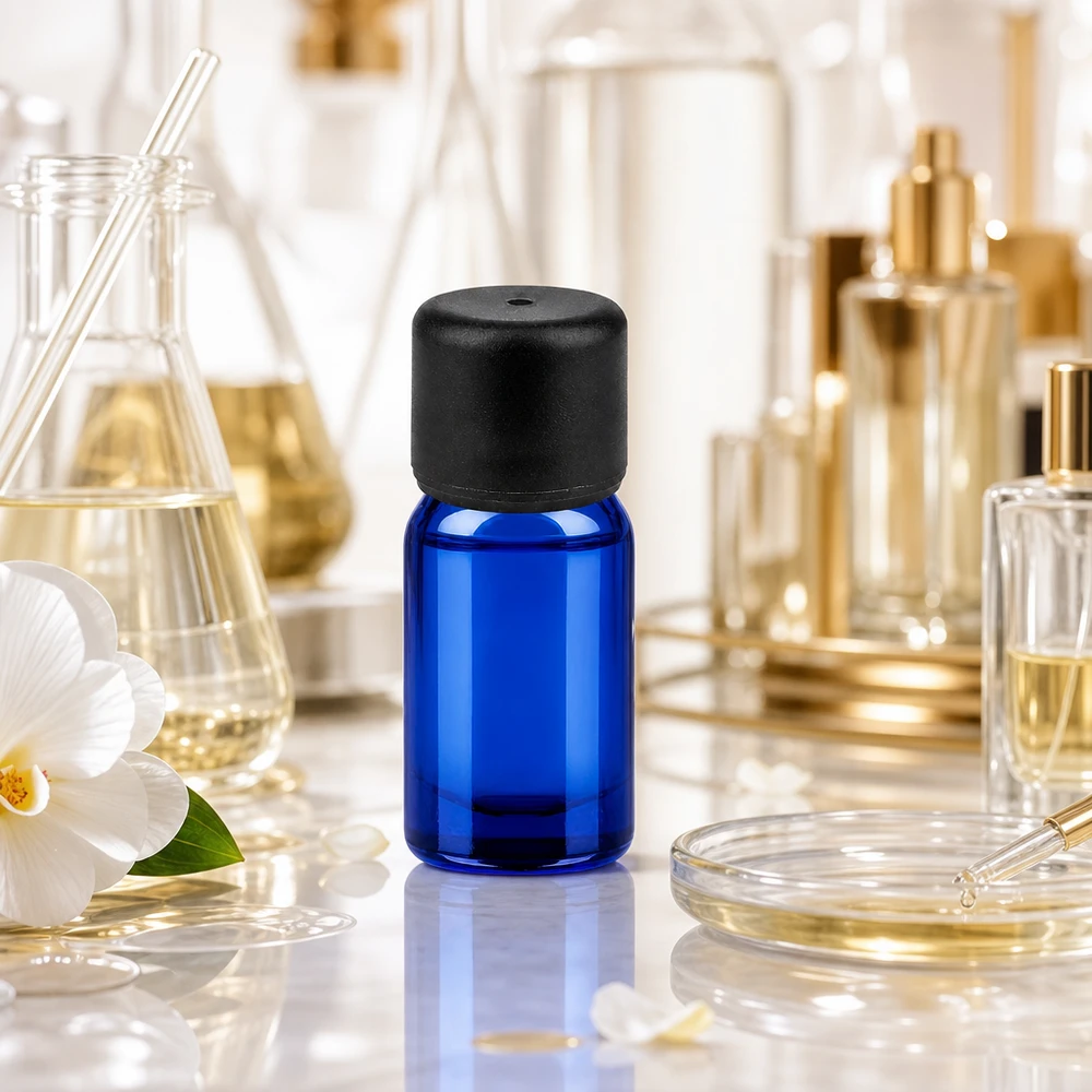 Frasco compacto de 5 ml em vidro de alta qualidade em azul brilhante para uma dosagem precisa