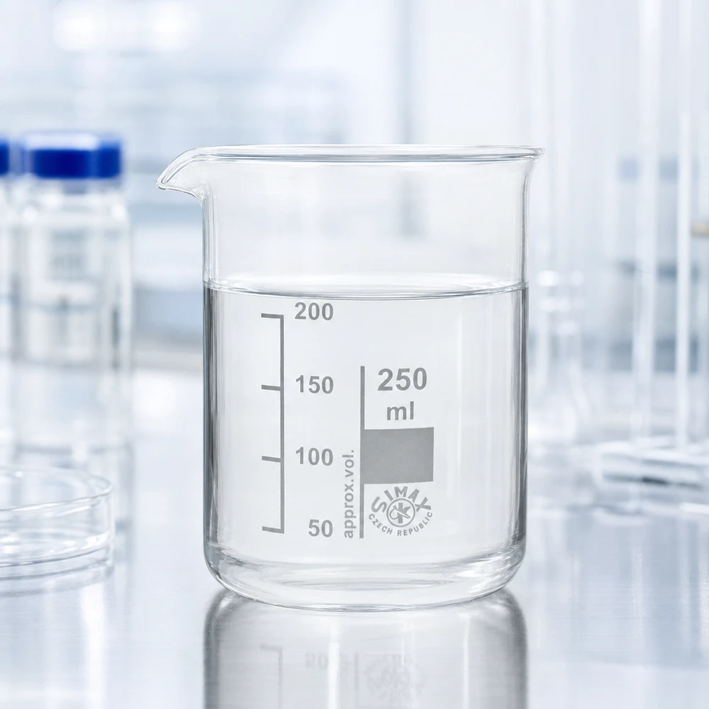 Copo transparente de 250 ml em vidro borossilicato robusto para medições precisas no laboratório e na cozinha