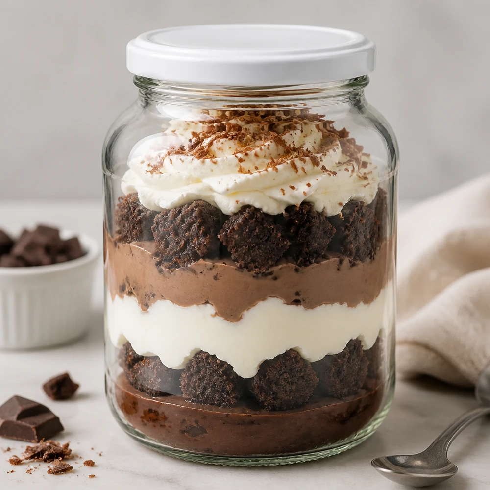 370ml Ovalglas mit BasicSeal Deckel weiß UNiTWIST Frasco oval UNiTWIST de 370 ml com tampa BasicSeal branca, cheio de tiramisu de chocolate para sobremesa, perfeito para servir em doses
