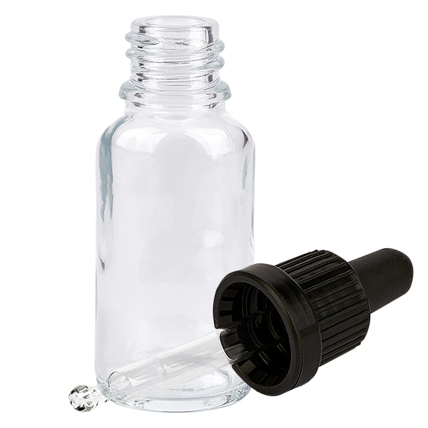 Frasco pipeta de 20 ml preto com tampa inviolável ClearLine UT18/20 Frasco pipeta de 20 ml preto com tampa inviolável ClearLine UT18/20