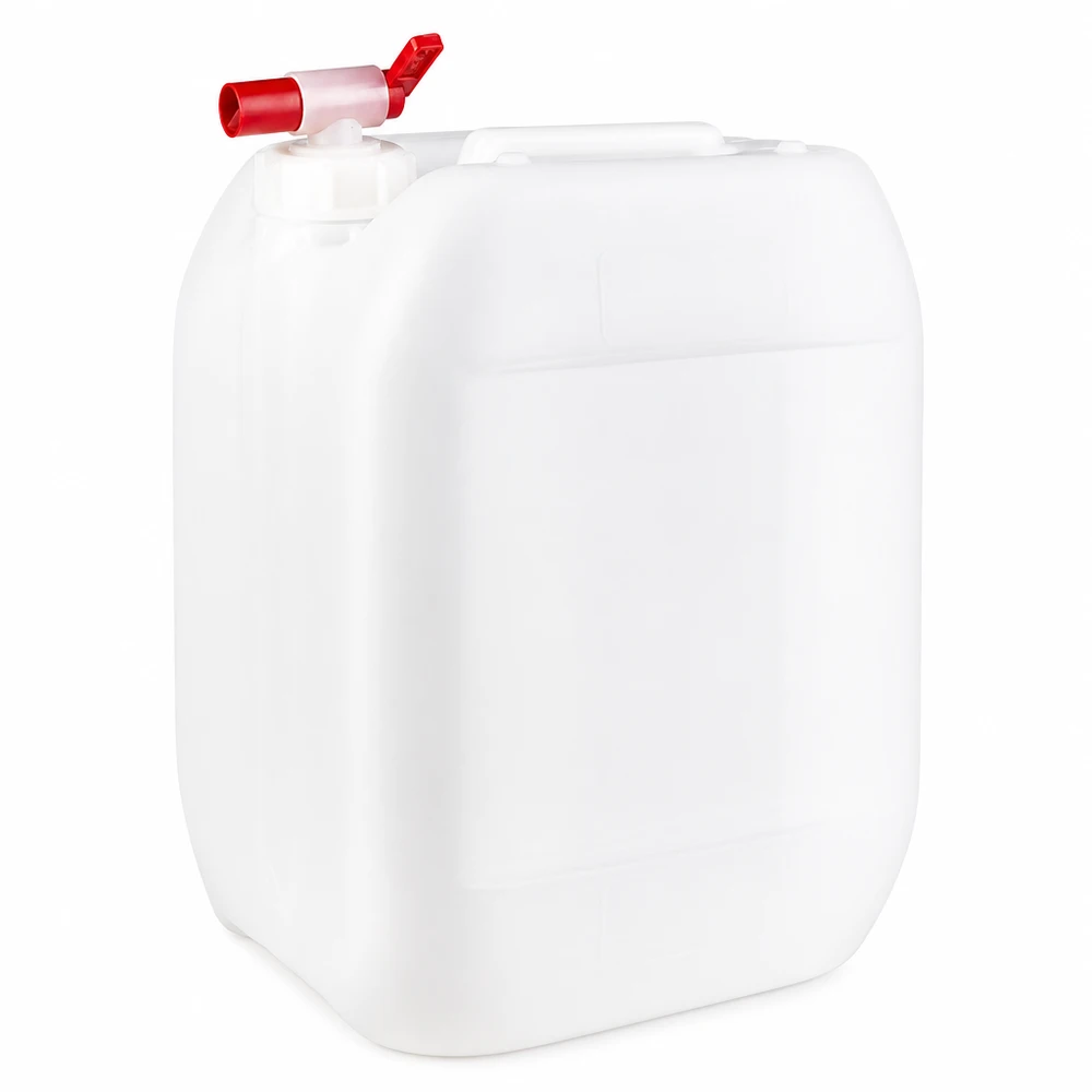 Bidão de 10 litros com torneira de escoamento Bidão branco de 10 litros em plástico HDPE com torneira de saída vermelha na parte superior