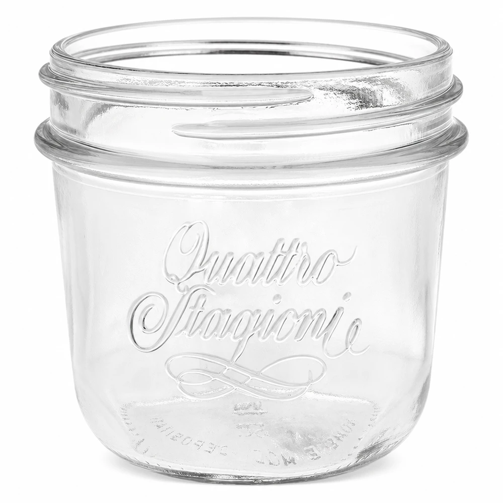 Copos de vidro de 200ml "Quattro Stagioni" QS86mm Frasco para conservas Quattro Stagioni de 200 ml, em vidro transparente com logótipo gravado, sem tampa, para conservar e armazenar
