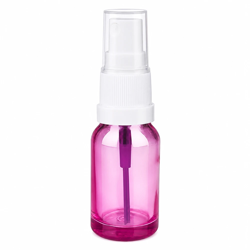 Frasco de spray de 10 ml em roxo transparente com tampa de bomba branca para cosméticos e perfumes