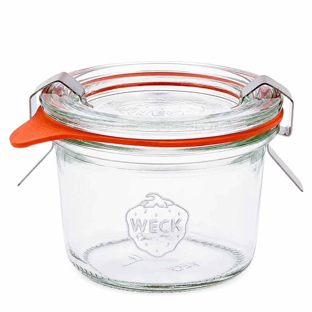 Frasco de vidro WECK RR60 de 80 ml com tampa de vidro e anel de borracha para conservar e armazenar