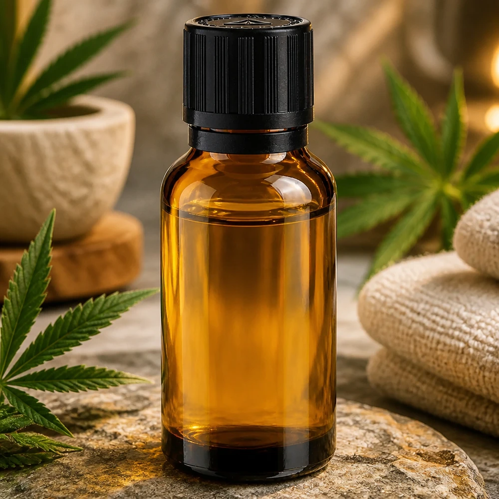 Frasco de farmácia castanho 20ml tampa do conta-gotas anel de vazamento 1mm preto fecho de segurança para crianças símbolo de aviso cego fecho inviolável Frasco de vidro castanho de 20 ml, do tipo utilizado em farmácias, com tampa de segurança infantil preta, entre folhas de canábis