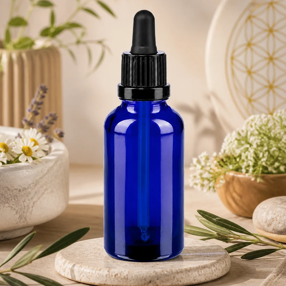Frasco pipeta 30ml preto com fecho inviolável BlueLine UT18/30 Frasco de vidro compacto de 30 ml com pipeta BlueLine UT18/30 para poupança de espaço