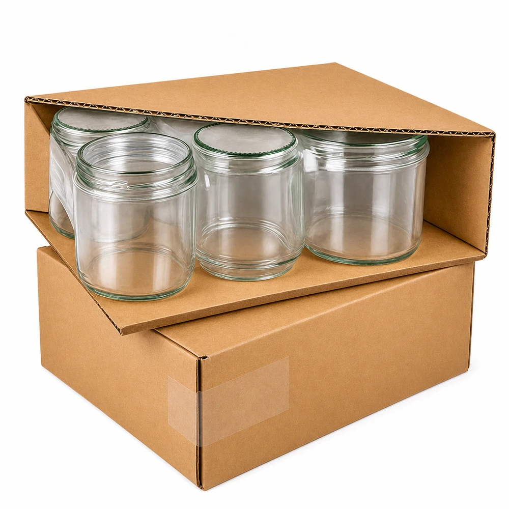 Copos de vidro de 230 ml + tampa BasicSeal flor de menta UNiTWIST Copos de 230 ml fornecidos numa caixa de cartão, embalagem segura dos frascos de conserva com tampas BasicSeal para expedição