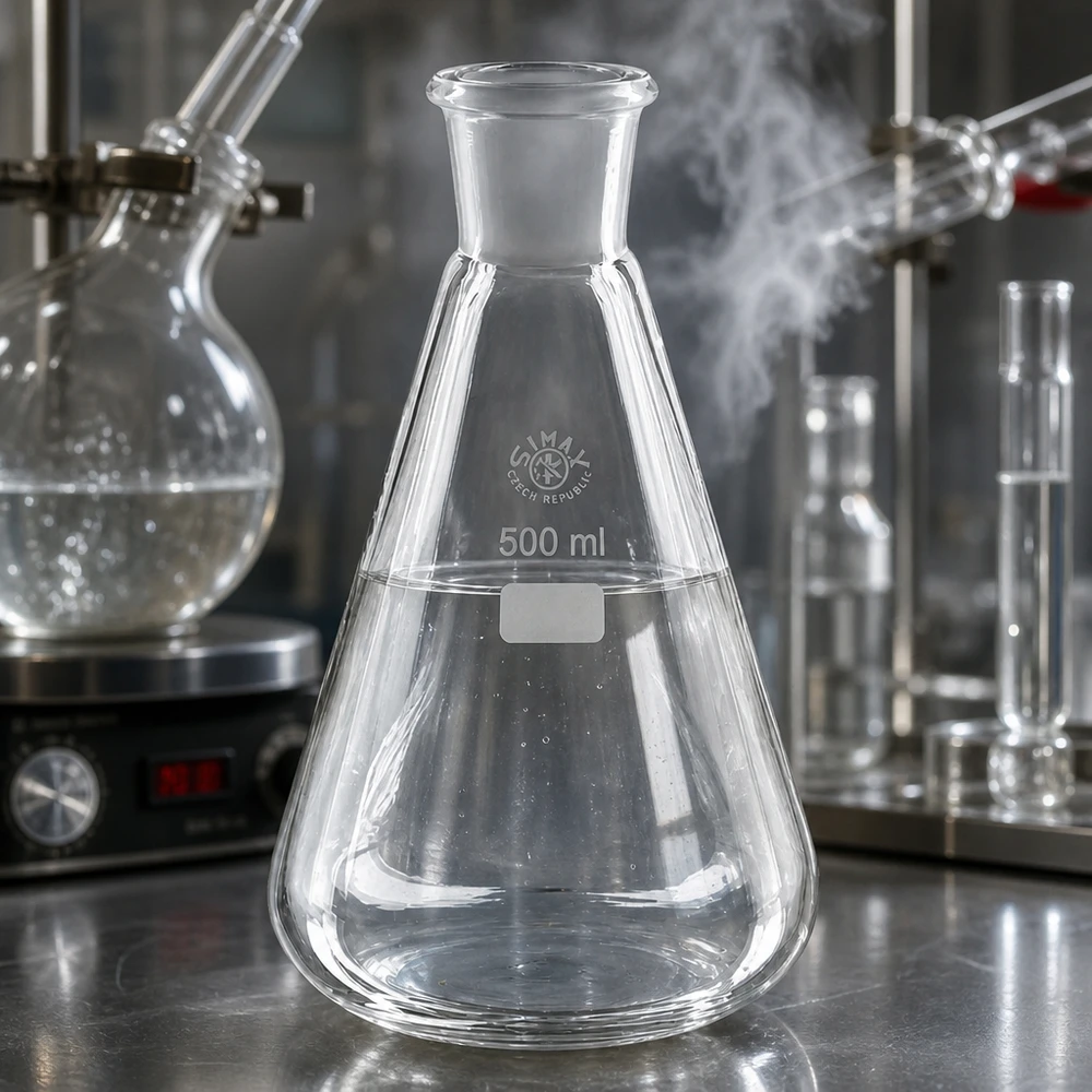 Frasco Erlenmeyer transparente de 500 ml com junta rectificada normalizada 29/32 para experiências químicas