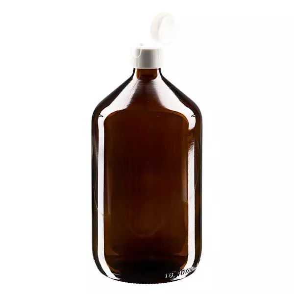 Frasco para medicamentos de 1000ml castanho, com tampa flip-top ApoGlas Frasco para medicamentos de 1000ml castanho, com tampa flip-top ApoGlas